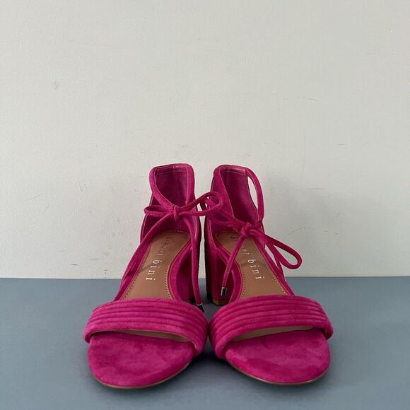 Gianni Bini Rhiaann Ankle Tie Pink Fuchsia Suede Block Heel Sandals - Picture 3 of 8